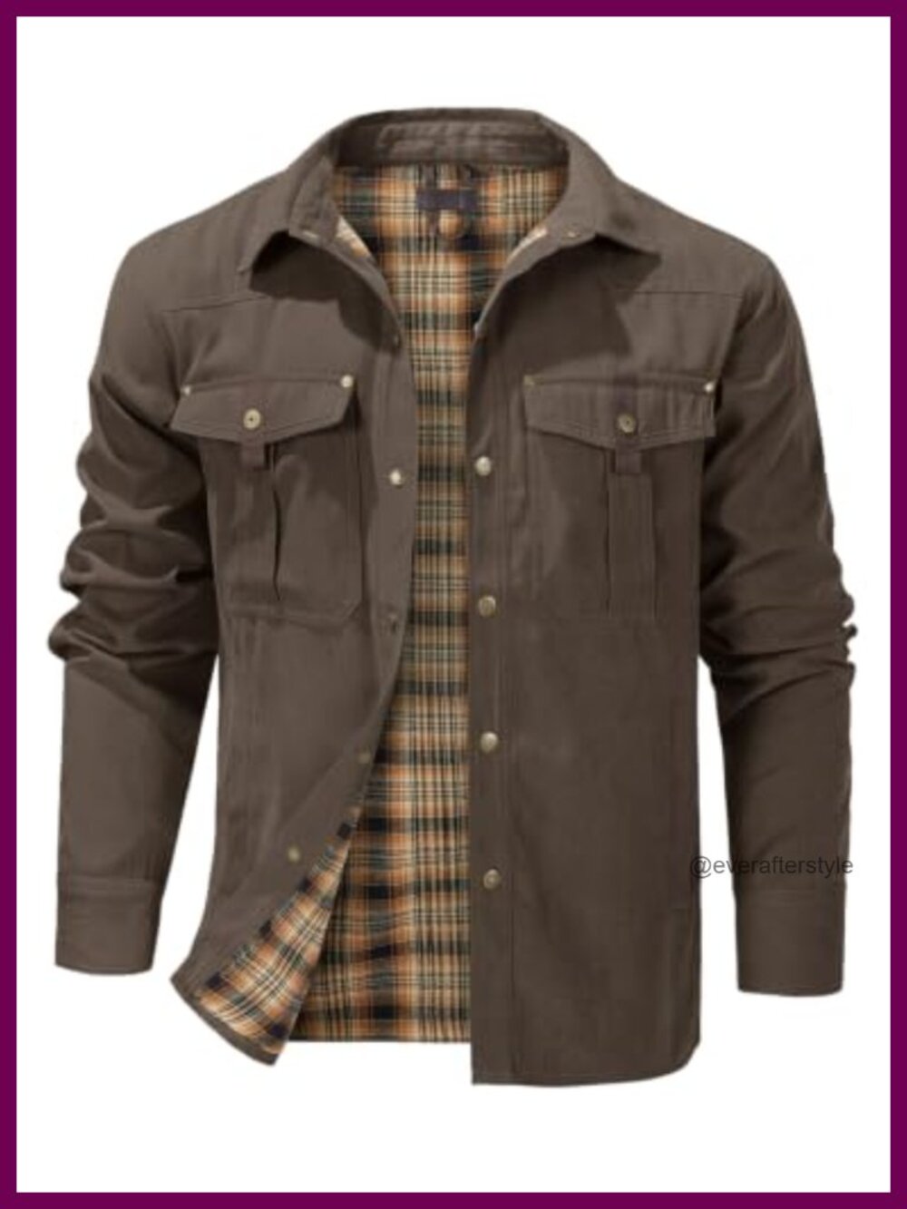 Eisctnd Mens Flannel Lined Shacket Plaid Western Cowboy Shirt Jacket